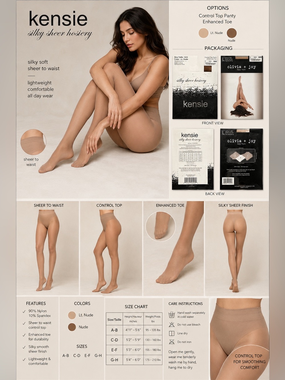 3 packs of Kensie Hosiery Bundle in Black and Nude